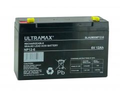 ULTRAMAX NP12-6, 6V 12AH 20HR (AS 10AH) SEALED LEAD ACID RECHARGEABLE BATTERY